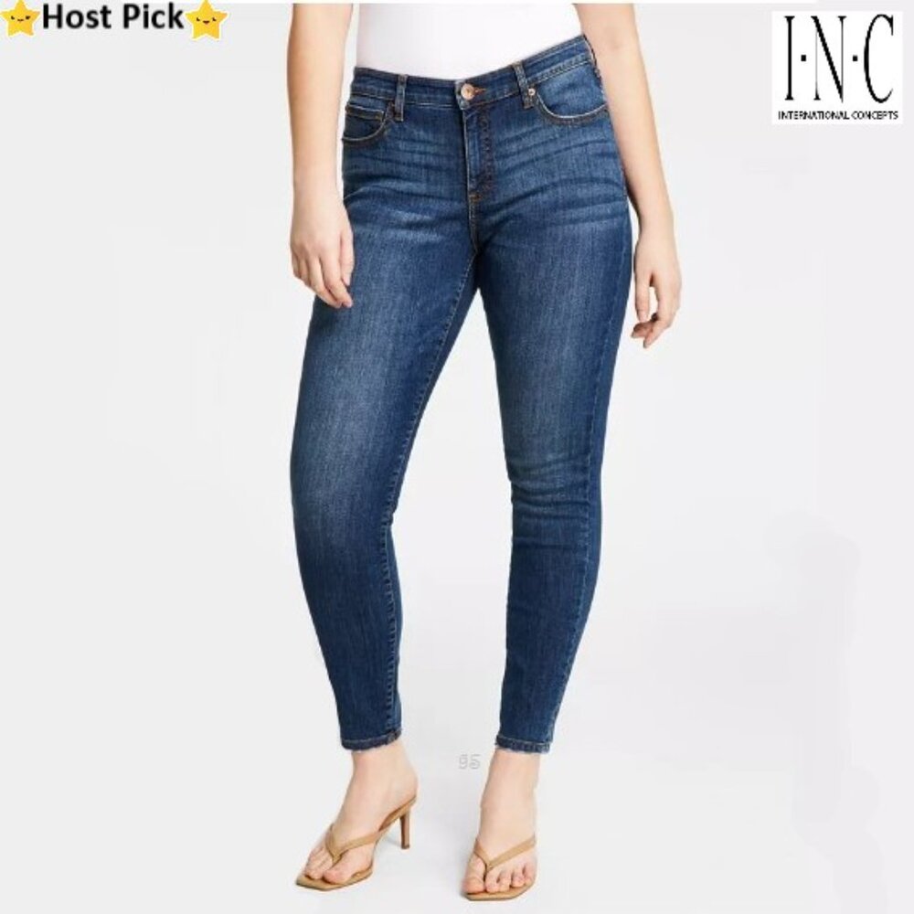 INC DENIM Mid-Rise Skinny Jeans - Plus Size 20W - Dark Wash